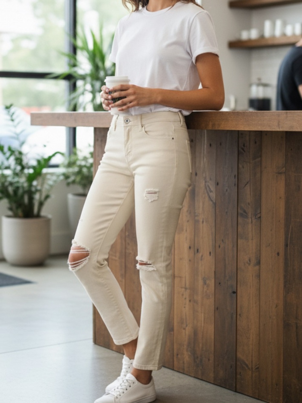 Free People Cream White Womens Distressed Skinny Jeans Size 29R NWT